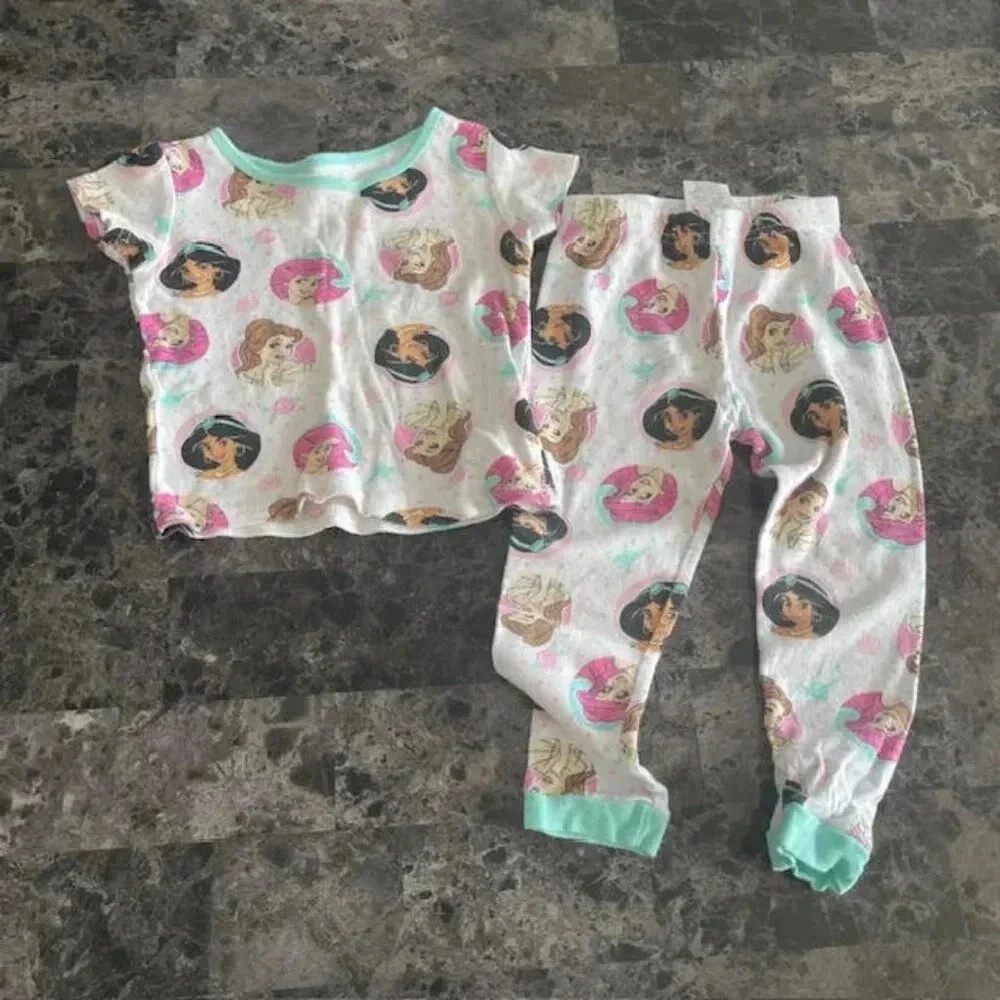 2 PC Girls Size 3T Disney Princess Cotton Pajama Set - Ariel, Belle, Jasmine